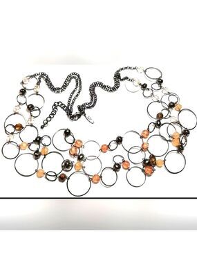 Vintage Necklace Multi Strand Signed NEW YORK Ring Salmon Pink Beads 35'-37'